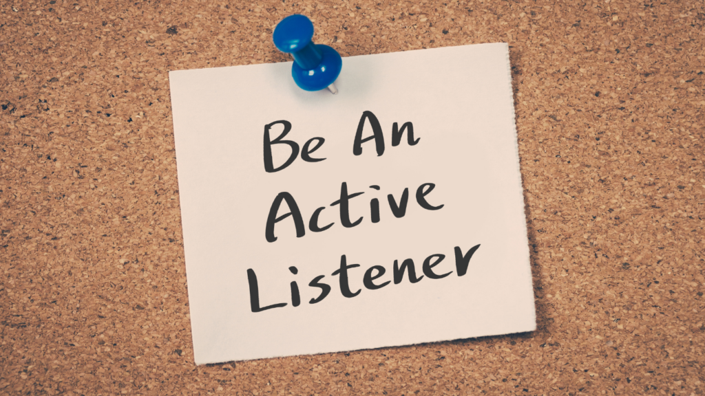 note that says 'be an active listener'