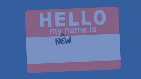 Name tag with 'new' name. 